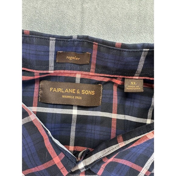 Fairlane Sons Plaid Blue Button Front Men's XL Shirt Plaid Reg Fit Wrinkle Free - Picture 4 of 9